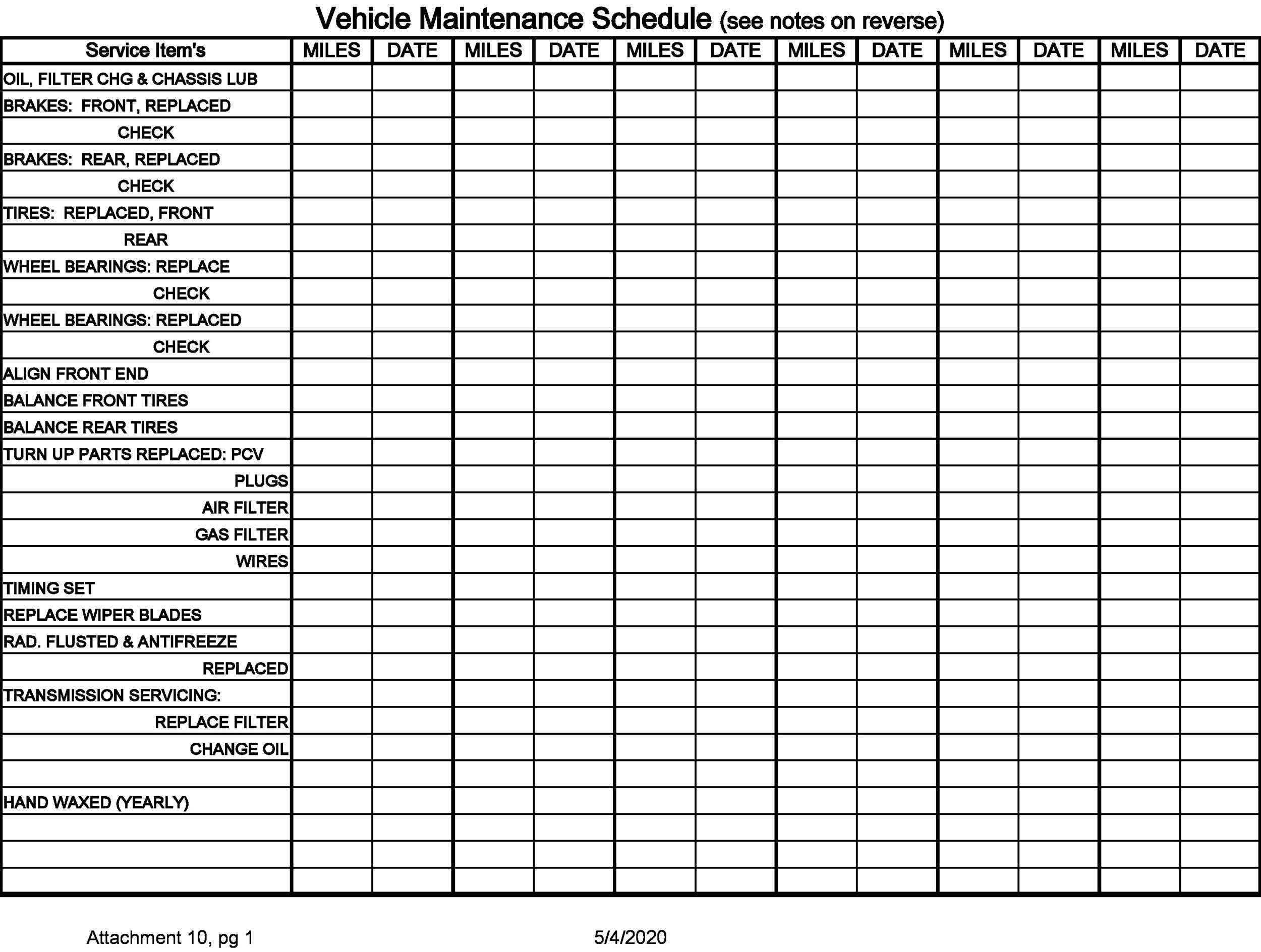 Free Template For Vehicle Maintenance Log
