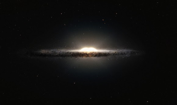 Anybody Want A Peanut? New Model Shows Tasty Orbital Shapes In Milky Way’s Bulge Artist's impression of the Milky Way, looking at it edge on. This makes the bulge at the center look like a peanut, astronomers say. Credit: ESO/NASA/JPL-Caltech/M. Kornmesser/R. Hurt.