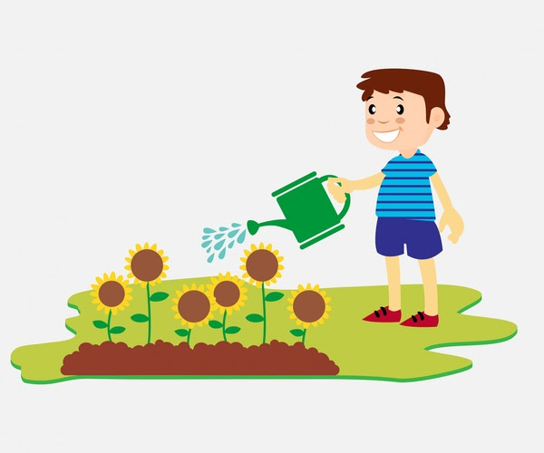 Ide Gambar Kartun Orang Sedang Menyiram Bunga, Gambar Bunga