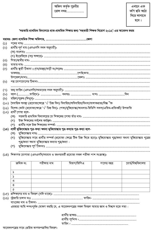 college application format bangla