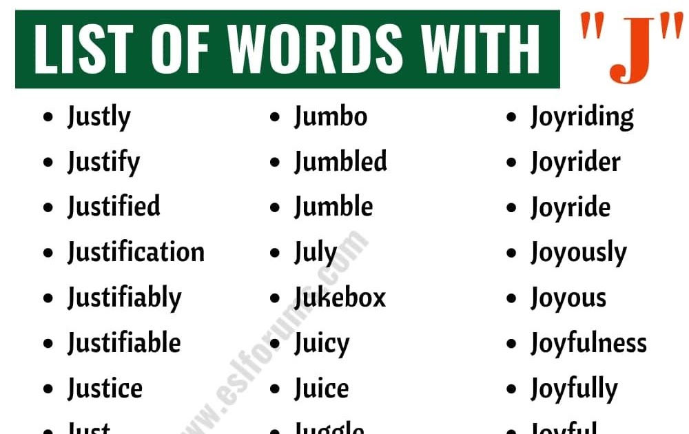 All J Words In The Dictionary