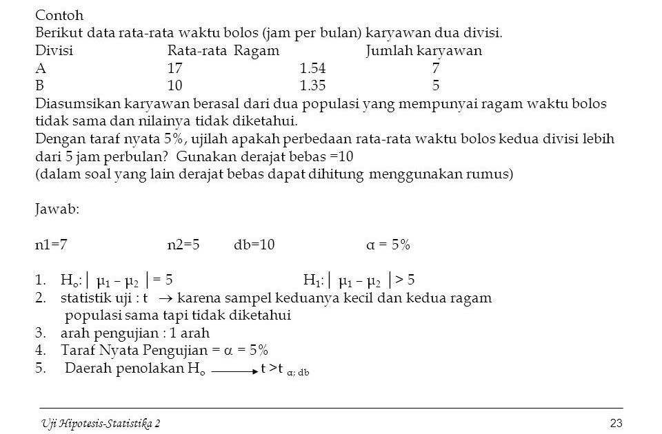 Contoh soal uji t dua sampel independen