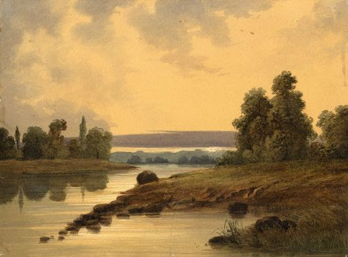 Landscape At Sunset With River And Trees Landscape At Sunset With River And Trees