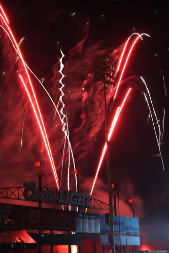 Fireworks over leftfield pavillon - First Energy Stadium