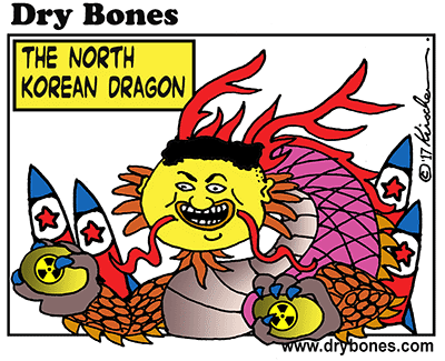 Dry Bones cartoon,dragon, North Korea, Kim Jong Un, nukes,
