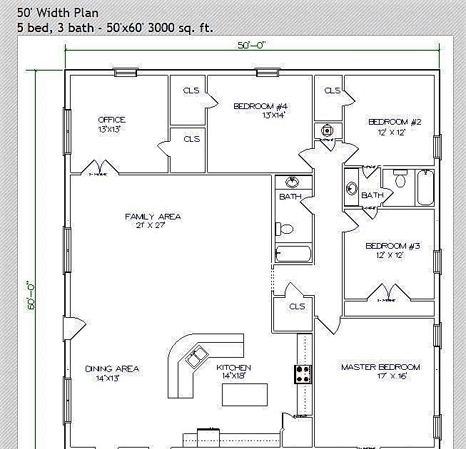 30X40 Open Floor Plans Three Bedroom 30x40 Barndominium