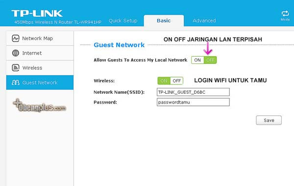 Setting password untuk Guest dapat terbuka atau di kunci dengan password TP-Link TL-WR941HP