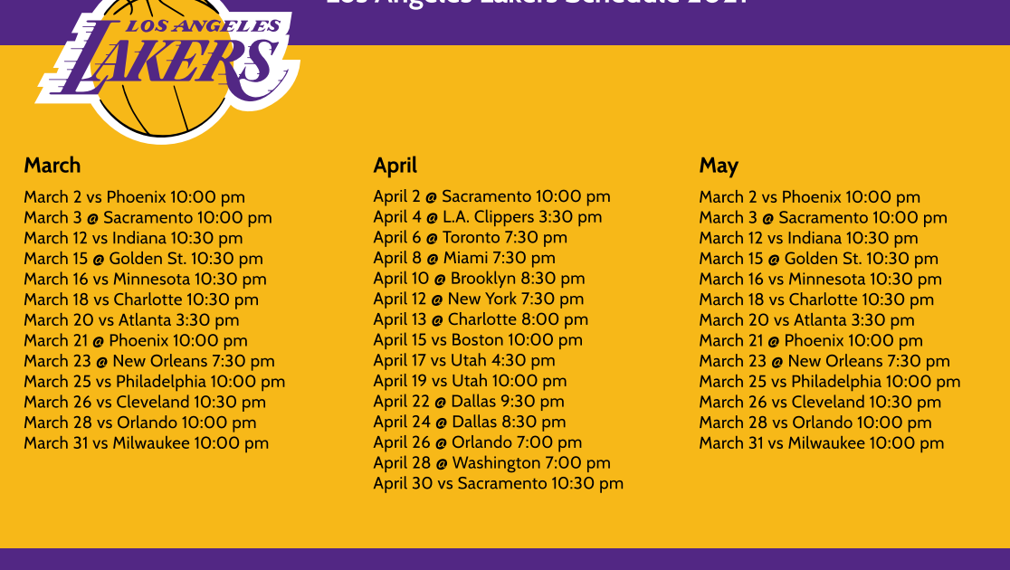 Lakers Schedule 2022 Printable Customize and Print