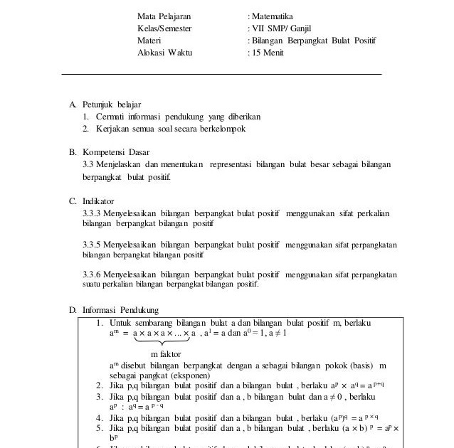 Terbaik Soal Matematika Smp Kelas 7 Semester 1 Bilangan Bulat
