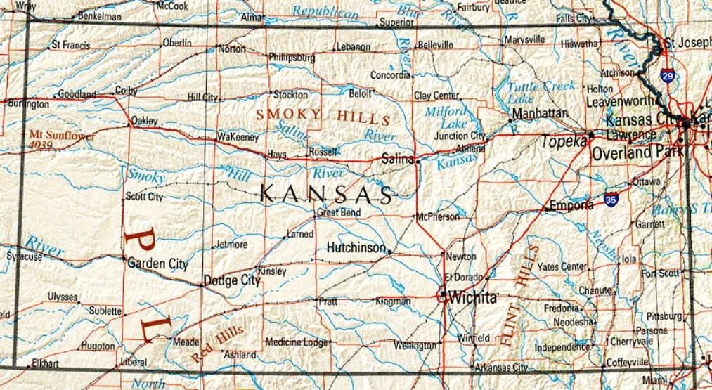 Large Detailed Roads And Highways Map Of Kansas State With All Cities