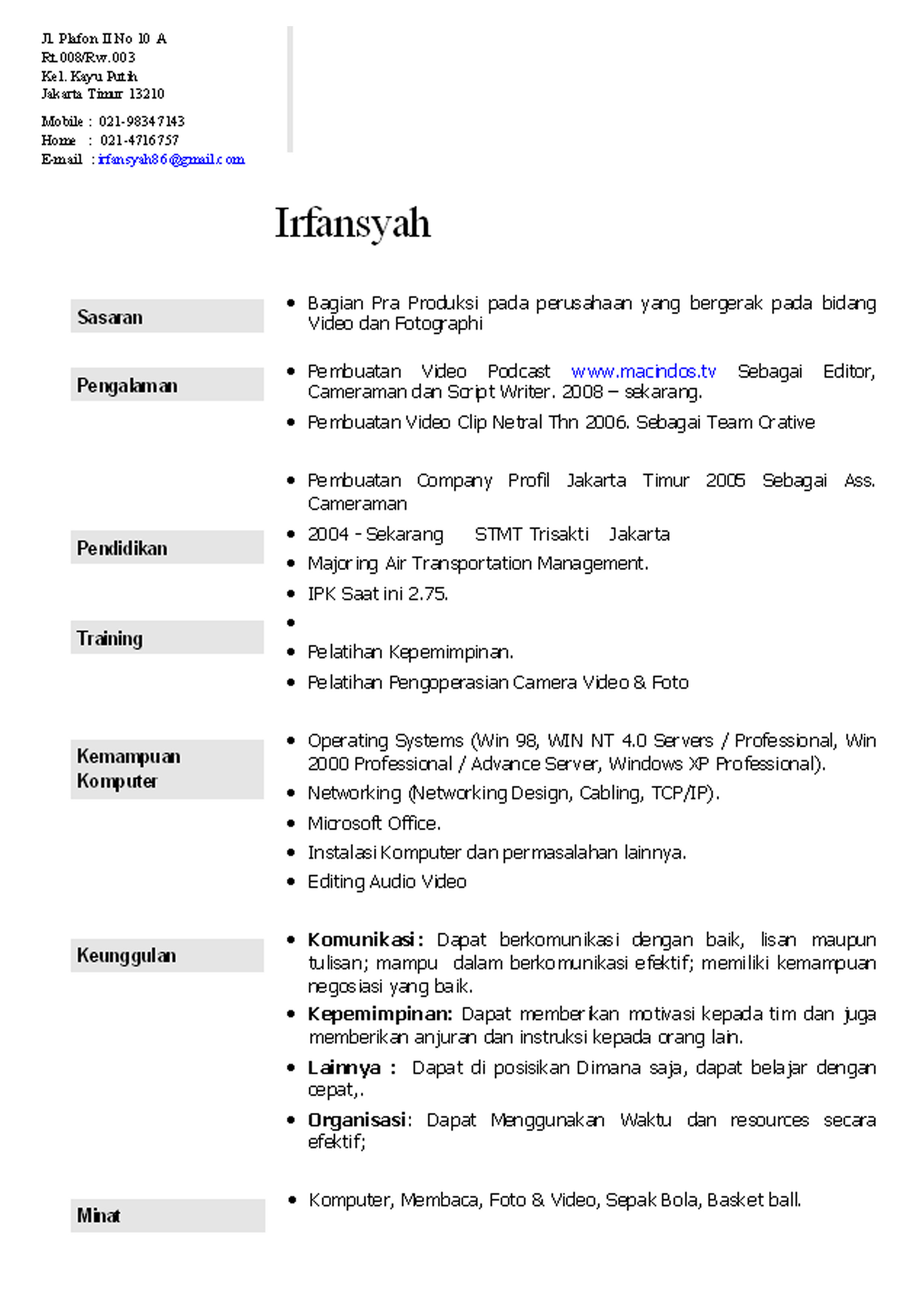 Contoh Minat Dan Bakat Dalam Cv denah