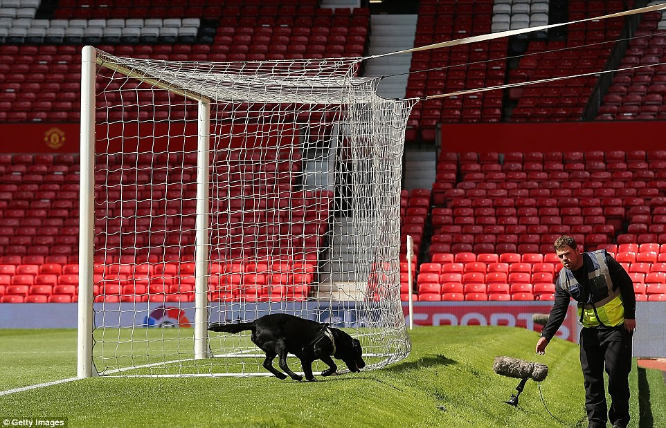 A team of sniffer dogs were sent round the stadium hunting for clues that would help detectives in their investigation at the ground