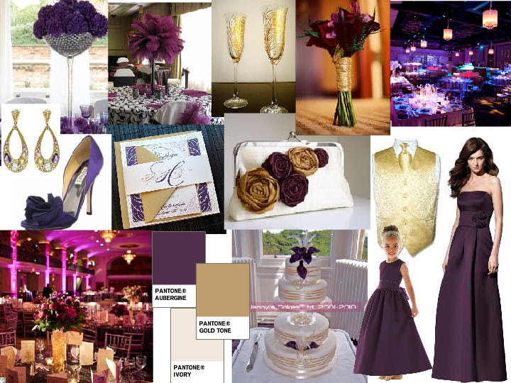 Purple and Gold Royal Wedding PANTONE WEDDING Styleboard The Dessy Group