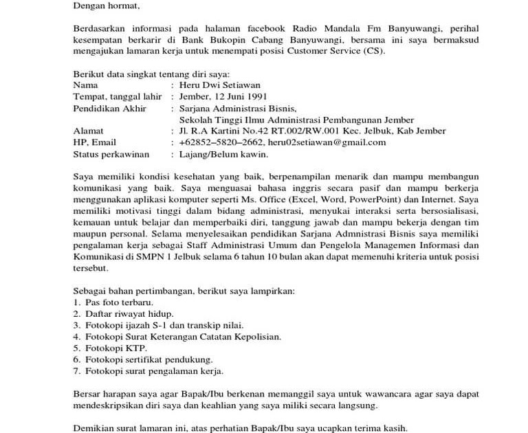 Contoh Surat Lamaran Kerja Bank Bukopin