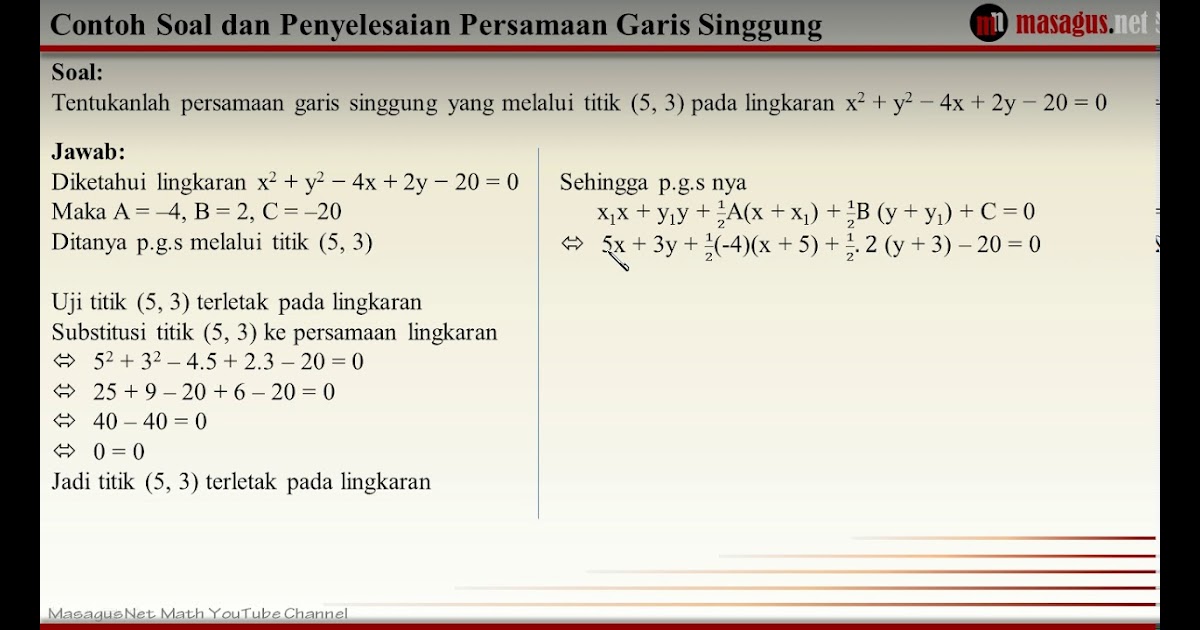 Contoh 5 Soal Persamaan Garis Singgung Lingkaran Beserta