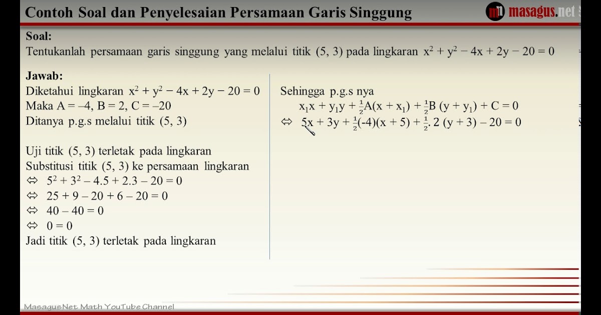 Contoh 5 Soal Persamaan Garis Singgung Lingkaran Beserta Jawaban