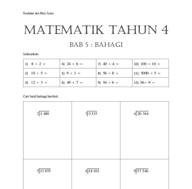 Soalan Matematik Tahun 5 Tajuk Nombor Bulat  Ca Contoh