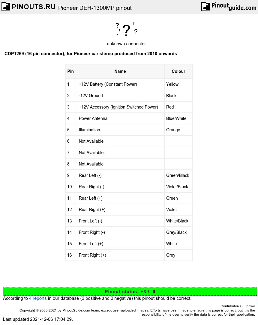 Pioneer Deh 1300mp Wiring Diagram