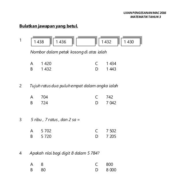 Soalan Matematik Tingkatan 1 Sbp - Malacca w