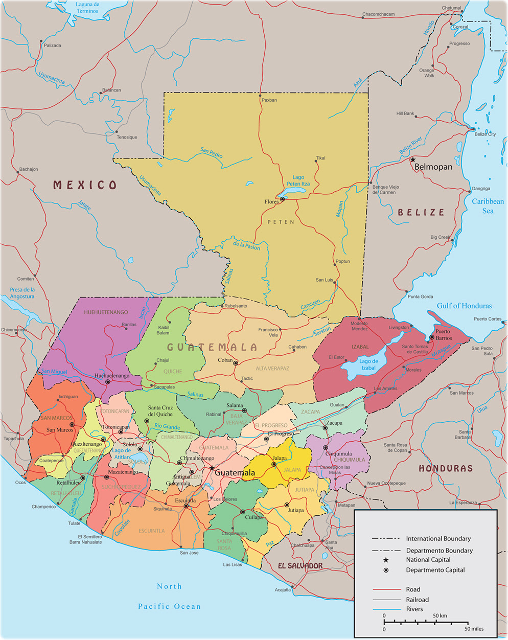 South America Map Guatemala