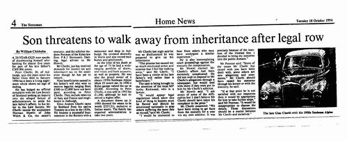 Scotsman 18 October 1994 Son threatens to walk away from inheritance after legal row