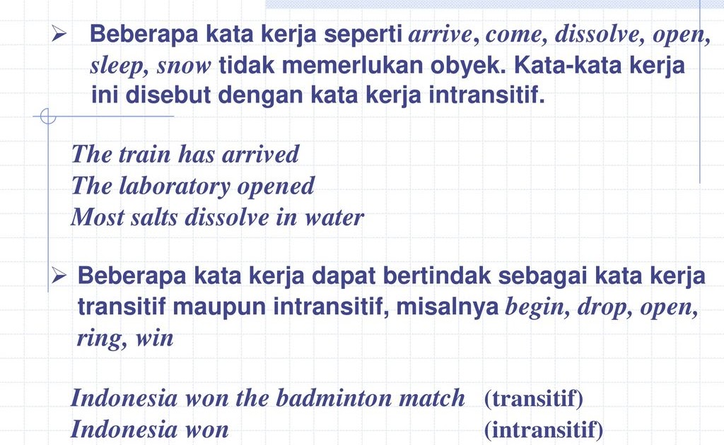 Contoh Kata Kerja Transitif Dan Intransitif Dalam Bahasa Inggris Temukan Contoh