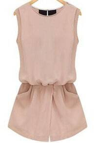 Pink Sleeveless Hollow With Pockets Jumpsuit