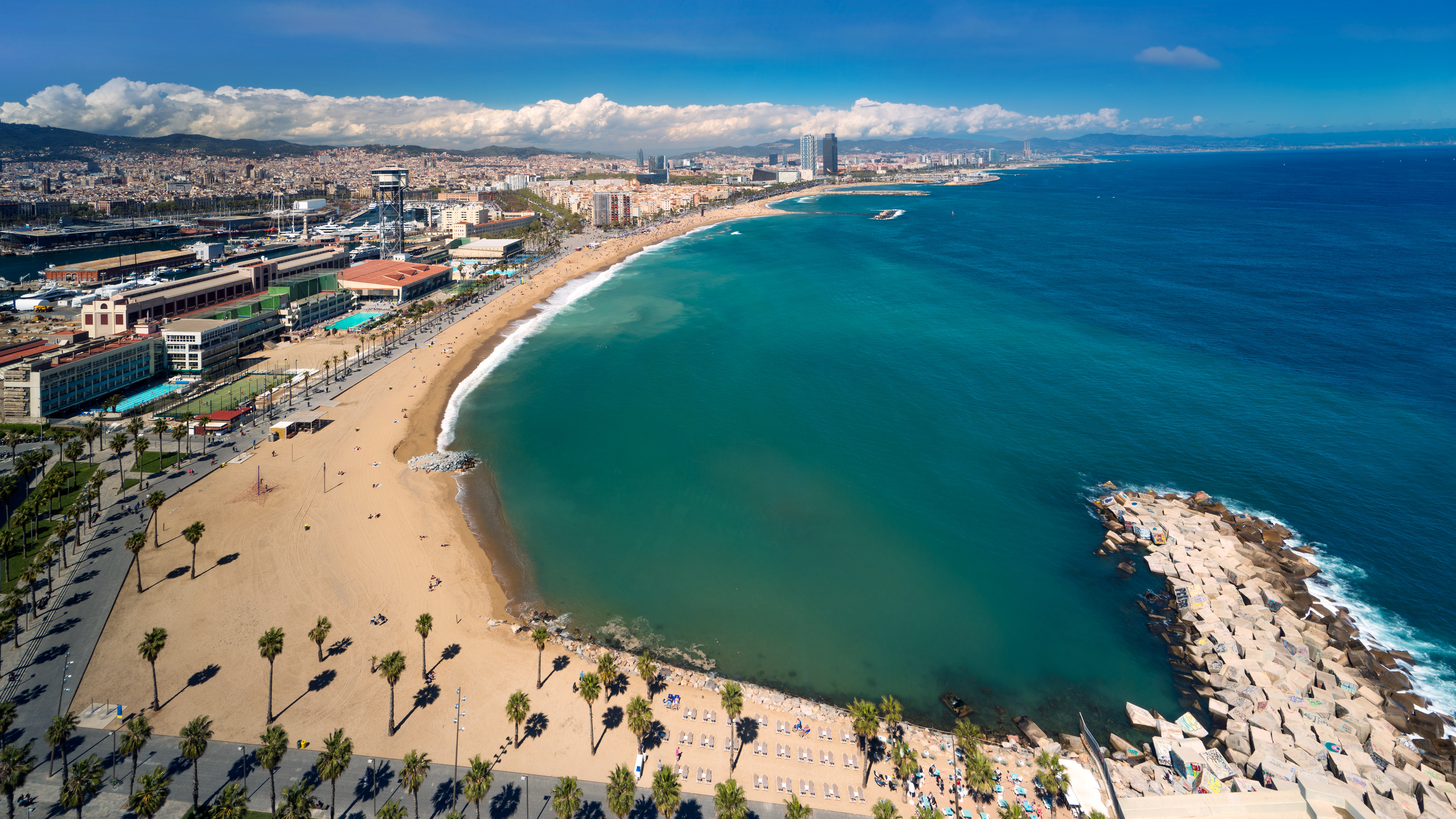 Spain Barcelona Beach : Beach Of Barcelona Barceloneta District And