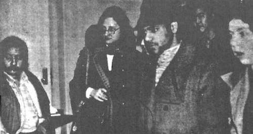 TYPICAL SDS CONTINGENT at City College of New York. This group, headed by the Jewess in the center, has as its only White member the slack-jawed specimen on the right. SDS is recruiting not just Negroes, but half-castes of every shade and racial background, all united in their hatred of the White “ruling class.”