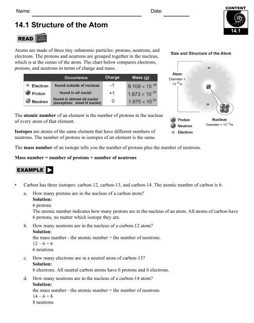 Atomic Structure Worksheet Answers Key Chemistry - Cpo Chapter 14