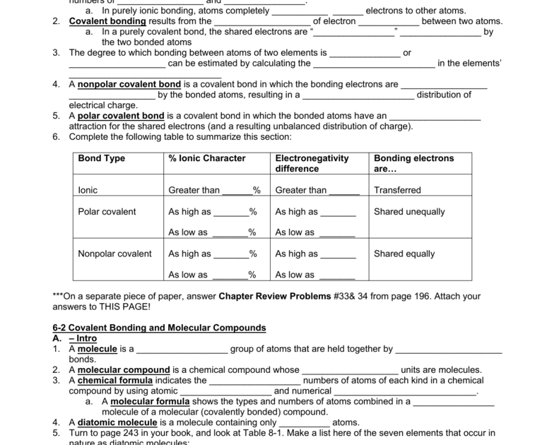 Chemical Bonding Worksheet Key - Promotiontablecovers