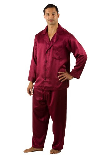 Silk Pajamas Sleepwear Set for Men (Duke of Burgundy, Large) - Long ...