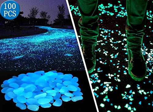 100 Pcs Glow in the Dark Garden Pebbles for Walkways and Decor in Blue
