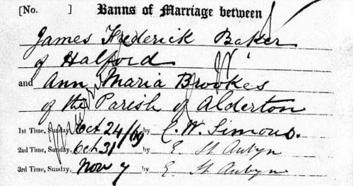 Ancestry.com - Warwickshire, England, Marriages and Banns, 1754-1910 - James Baker and Ann Brookes
