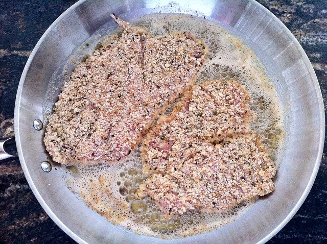 Breaded Chicken Added to Saute Pan