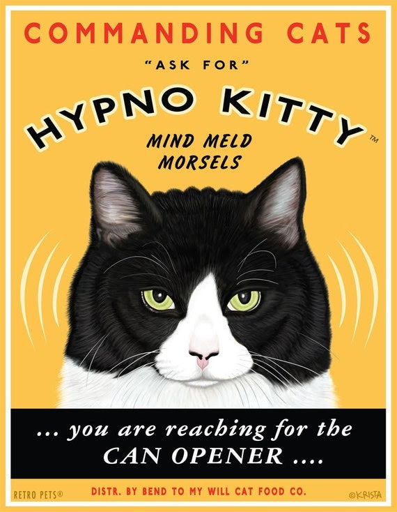 Cat Art - Hypno Kitty Mind Meld Morsels - 8x10 art print by Krista Brooks