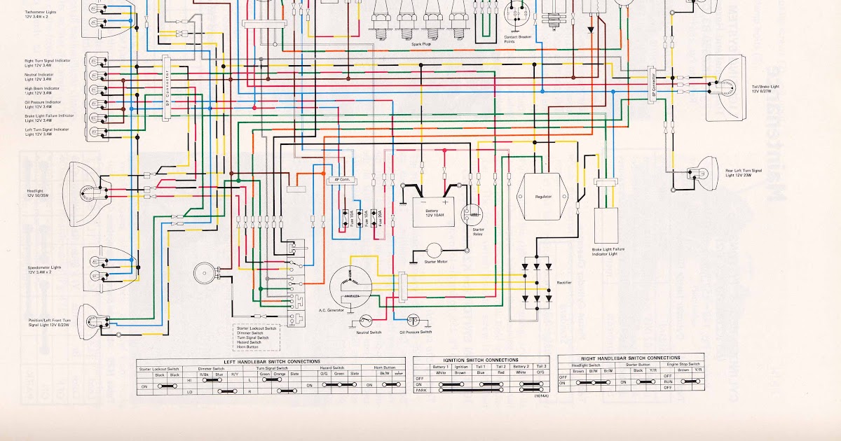 Simplified Wiring Diagram For 78 Yamaha 1100 Motorcycle - Complete