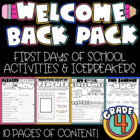 Back to School Activity Packet : Welcome to 4th Grade