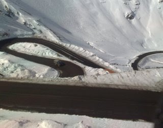 Curvy road, almost resembling a paper clip, leading to Portillo Chile
