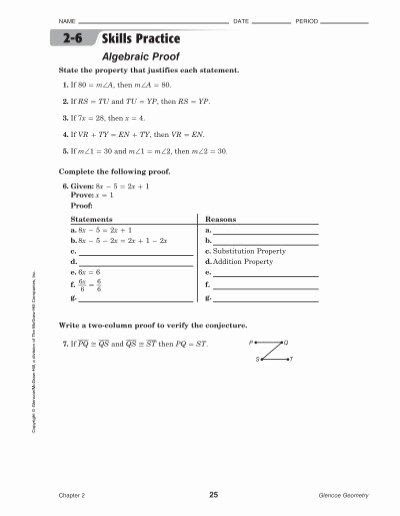 Algebraic Proofs Worksheet