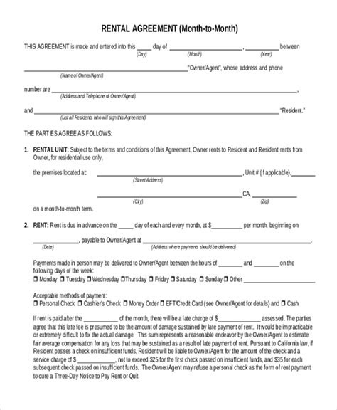 easy printable lease agreement 12 momths music used