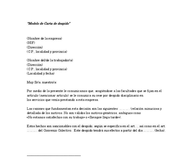 Carta De Despido No Justificado - t Carta De