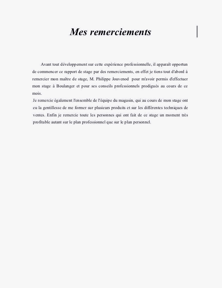 Lettre Remerciement Stage Bac Pro  Rapport de stage remerciement bac pro