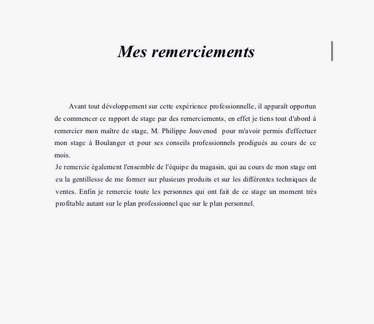 Lettre Remerciement Stage Bac Pro  Rapport de stage remerciement bac pro