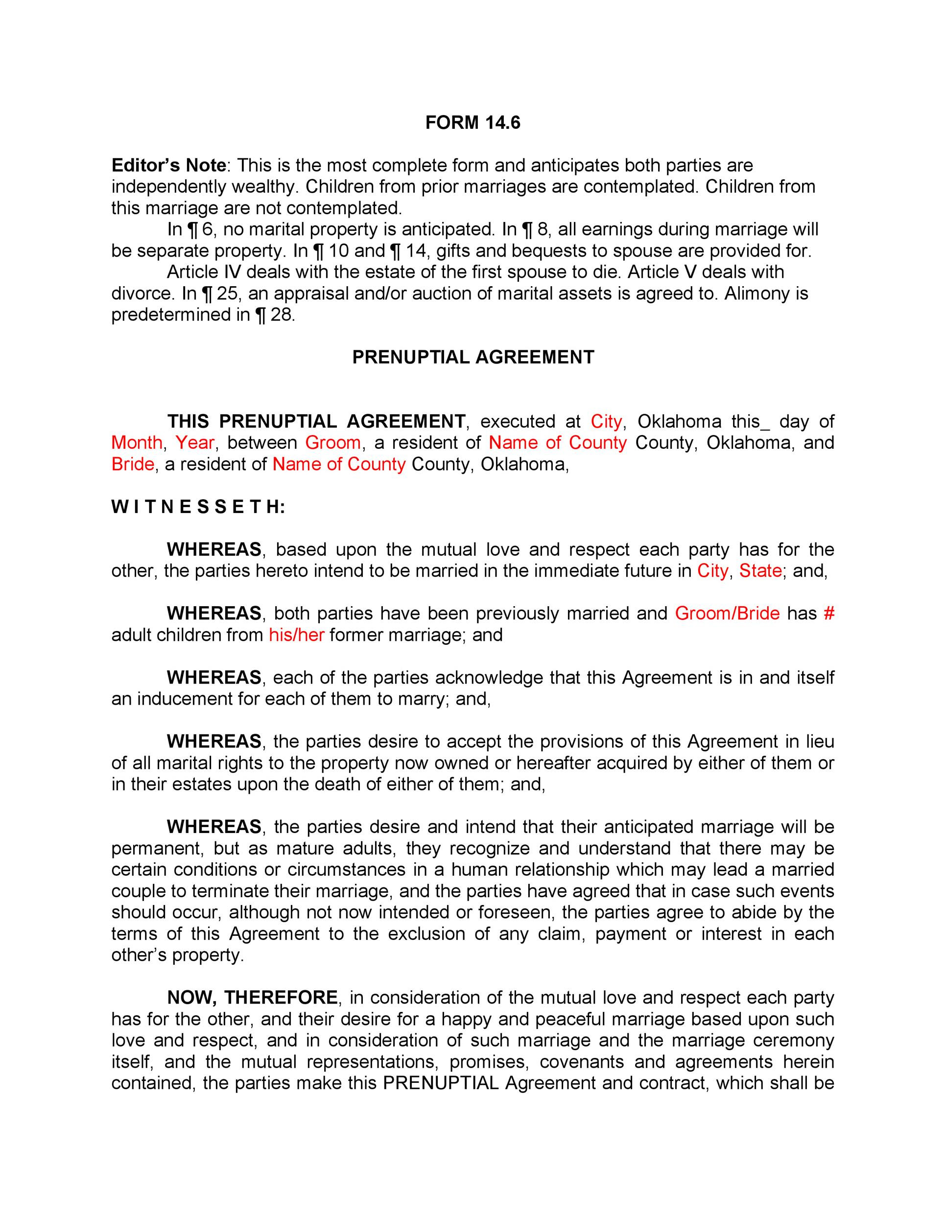 Marriage Prenuptial Agreement Template PDF Template