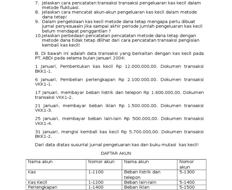 Soal Essay Dana Kas Kecil Belajar di Rumah