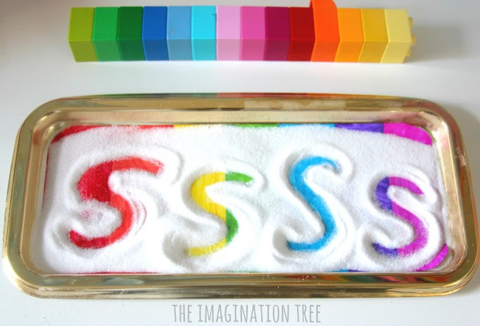 Rainbow sensory writing tray for learning letters