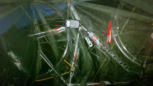 The view inside my poncho-covered bike & bug net shelter while it rained