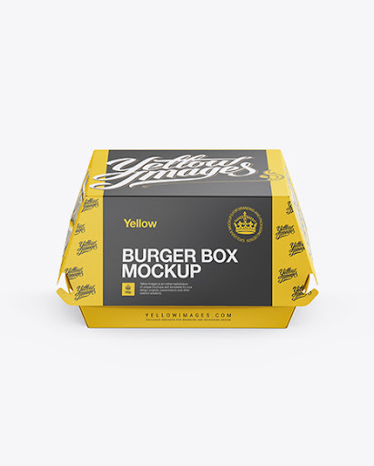 Download Free Paper Burger Box Mockup Front View High Angle Shot PSD Mockups.