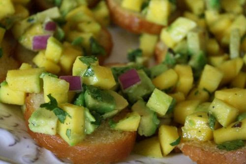 Mango-avacado bruschetta